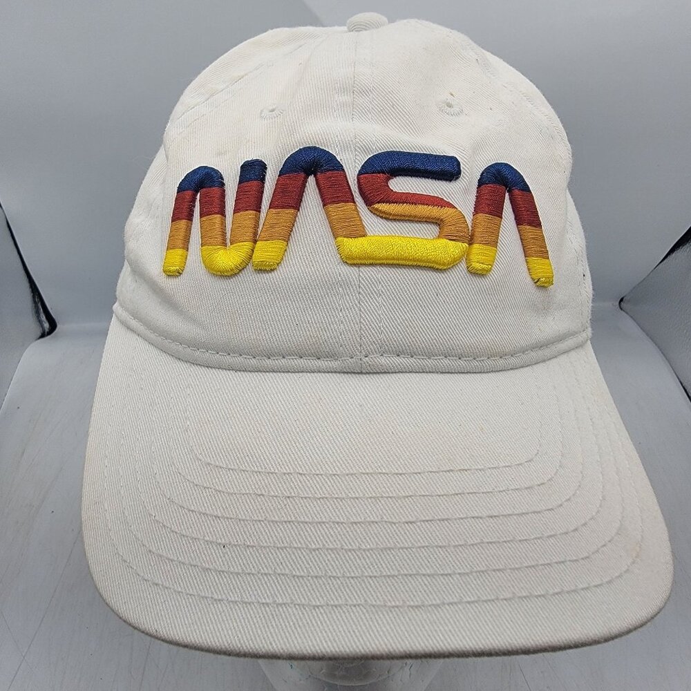 NASA Embroidered Logo White Hat Cap By Mad Engine Casual Lightweight Adjustable